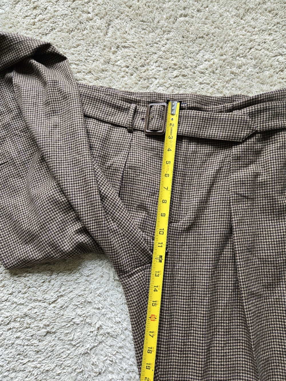 Polo Ralph Lauren Wool Blend Wide Leg Pants Womens 14 Brown Houdstooth Belted - Picture 10 of 12